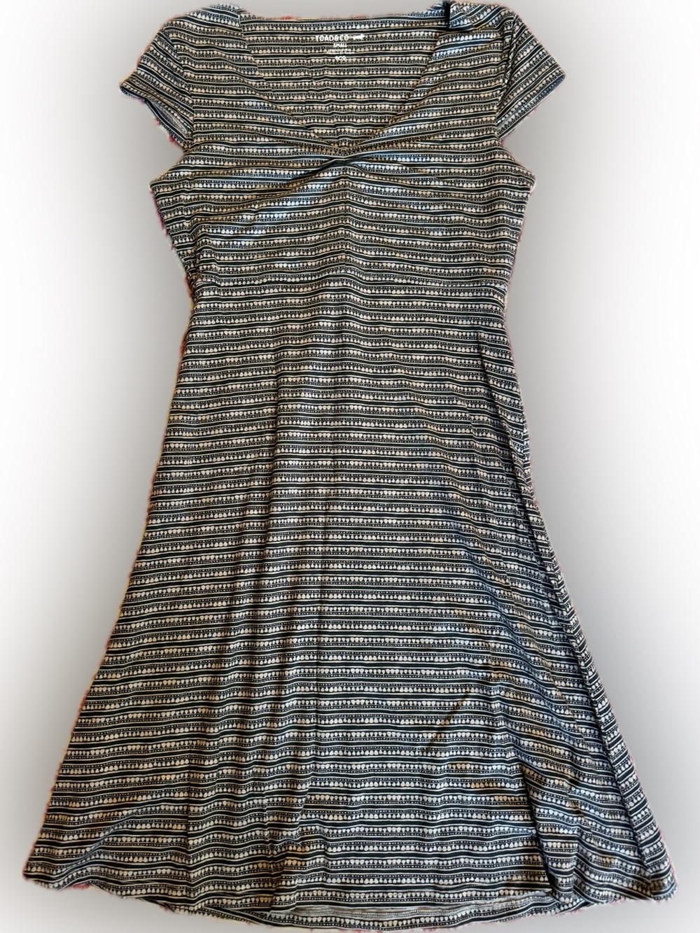 Toad & Co Dress. Black/Beige Geometric Print. Size Small